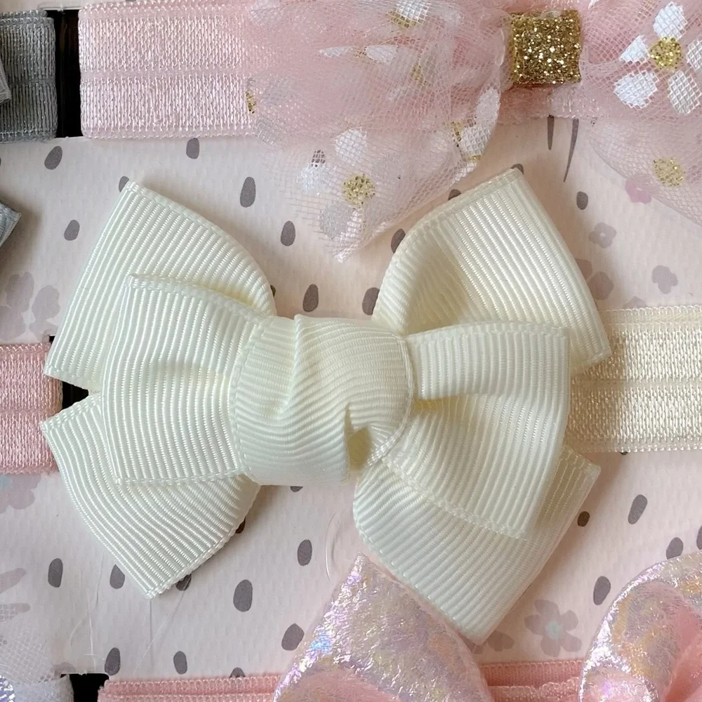 NEW! Bundle 10 Headbands With Bows Dainty Newborn Baby Pink Cream White Gray